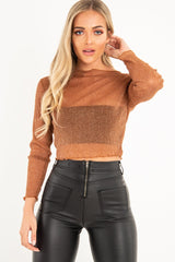 Rust Glitter Mesh Crop Top -Novali-Crop Tops
