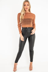 Rust Glitter Mesh Crop Top -Novali-Crop Tops