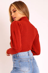 Rust High Neck Balloon Sleeve Jumper - Harriet-Jumper