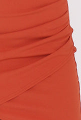 Rust High Neck Side Ruched Backless Dress - Tulip-Dresses