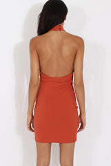 Rust High Neck Side Ruched Backless Dress - Tulip-Dresses