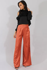 Rust High Waisted Satin Trousers - Alexia-Trousers