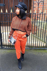 Rust Hounds Tooth Cropped Batwing Jumper - Lizy-Crop Jumper