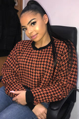Rust Hounds Tooth Cropped Batwing Jumper - Lizy-Crop Jumper