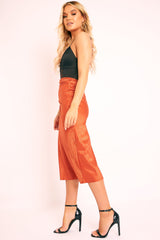 Rust Jacquard Printed Satin Midi Skirt - Taija-Skirts