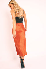 Rust Jacquard Printed Satin Midi Skirt - Taija-Skirts