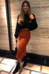 Rust Jacquard Printed Satin Midi Skirt - Taija-Skirts