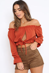 Rust Key Hole Bust Crop Top - Caitie-Crop Tops