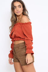 Rust Key Hole Bust Crop Top - Caitie-Crop Tops