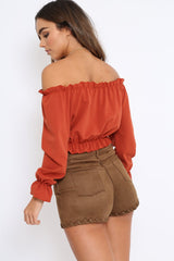 Rust Key Hole Bust Crop Top - Caitie-Crop Tops