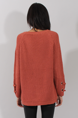 Rust Knit Lace Up Long Line Jumper - Cassie-Jumper