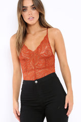 Rust Lace Cross Back Bodysuit - Brogan-Bodysuits