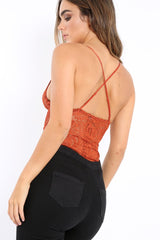 Rust Lace Cross Back Bodysuit - Brogan-Bodysuits