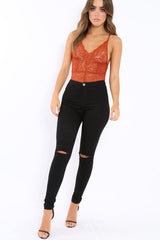 Rust Lace Cross Back Bodysuit - Brogan-Bodysuits