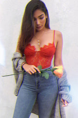 Rust Lace Flower Bodysuit - Faylen-Bodysuits
