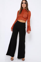 Rust Lace High Neck Crop Top with Key Hole Back - Ellah-Tops