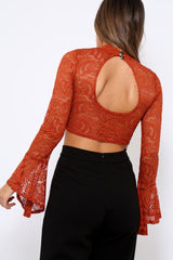 Rust Lace High Neck Crop Top with Key Hole Back - Ellah-Tops