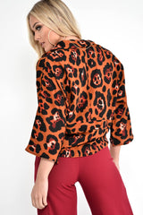 Rust Leopard Print Tie Waist Blouse - Kimaya-Blouse