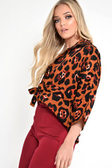 Rust Leopard Print Tie Waist Blouse - Kimaya-Blouse