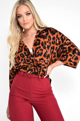 Rust Leopard Print Tie Waist Blouse - Kimaya-Blouse