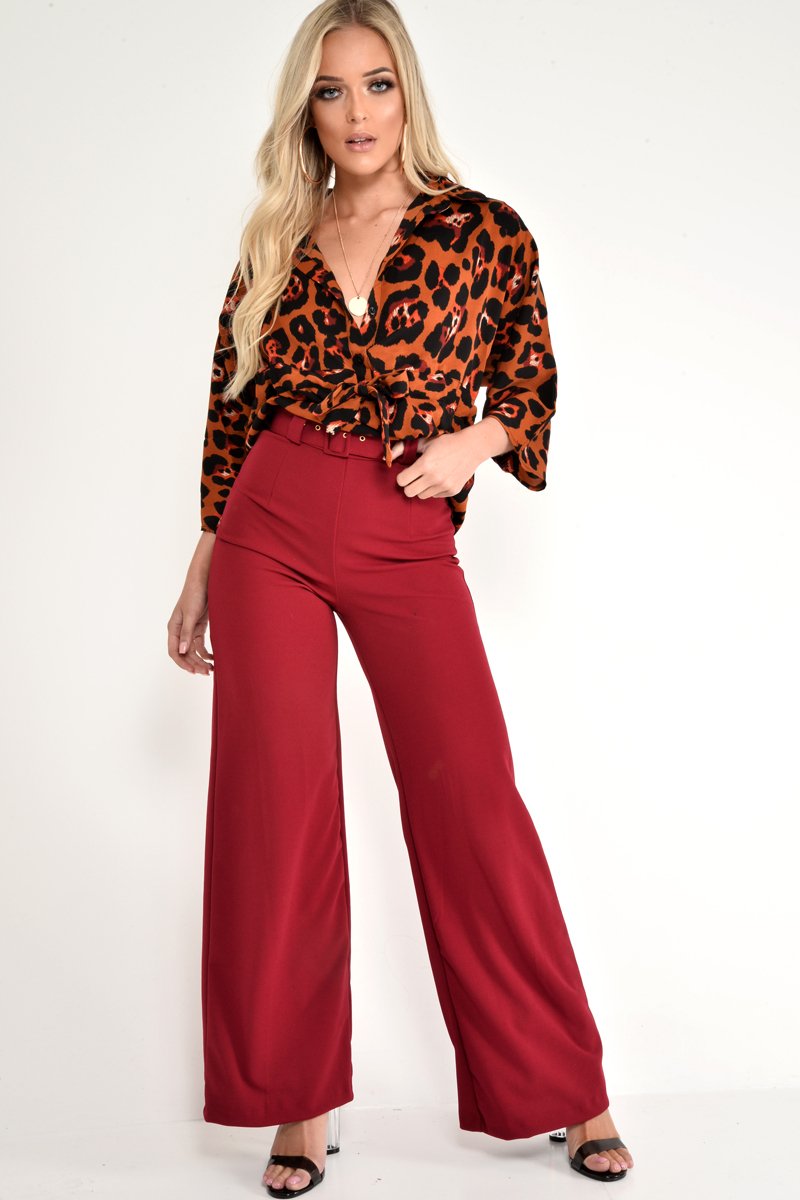 Rust Leopard Print Tie Waist Blouse - Kimaya-Blouse