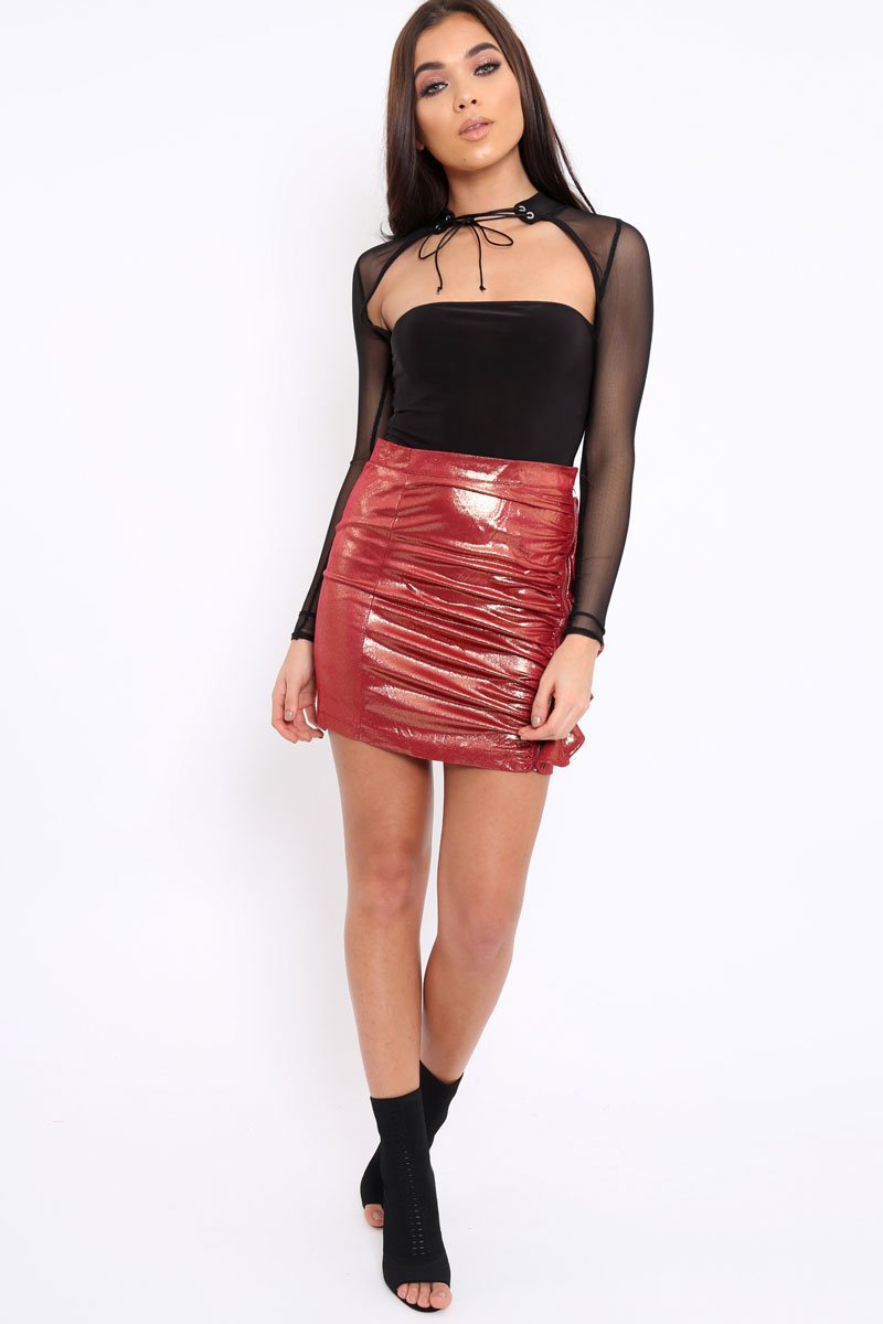 Rust Metallic Ruffle Skirt - Lita-Skirts