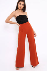Rust Orange High Waist Flare Trousers -Tisha-Trousers