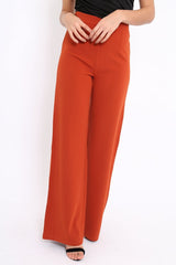 Rust Orange High Waist Flare Trousers -Tisha-Trousers