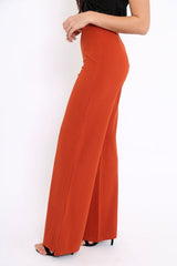 Rust Orange High Waist Flare Trousers -Tisha-Trousers
