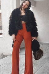 Rust Orange High Waist Flare Trousers -Tisha-Trousers