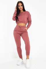 Rust Pink Elasticated Cropped Top and Jogger Set - Kruz-Tracksuits