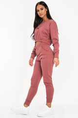Rust Pink Elasticated Cropped Top and Jogger Set - Kruz-Tracksuits