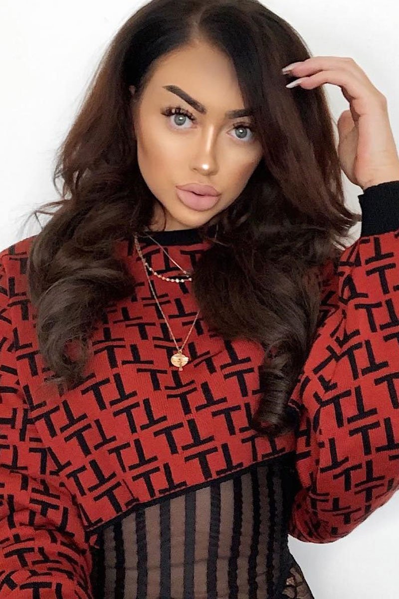 Rust Repeat Print Crop Jumper - Ryhanna-Crop Jumper