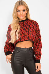 Rust Repeat Print Crop Jumper - Ryhanna-Crop Jumper