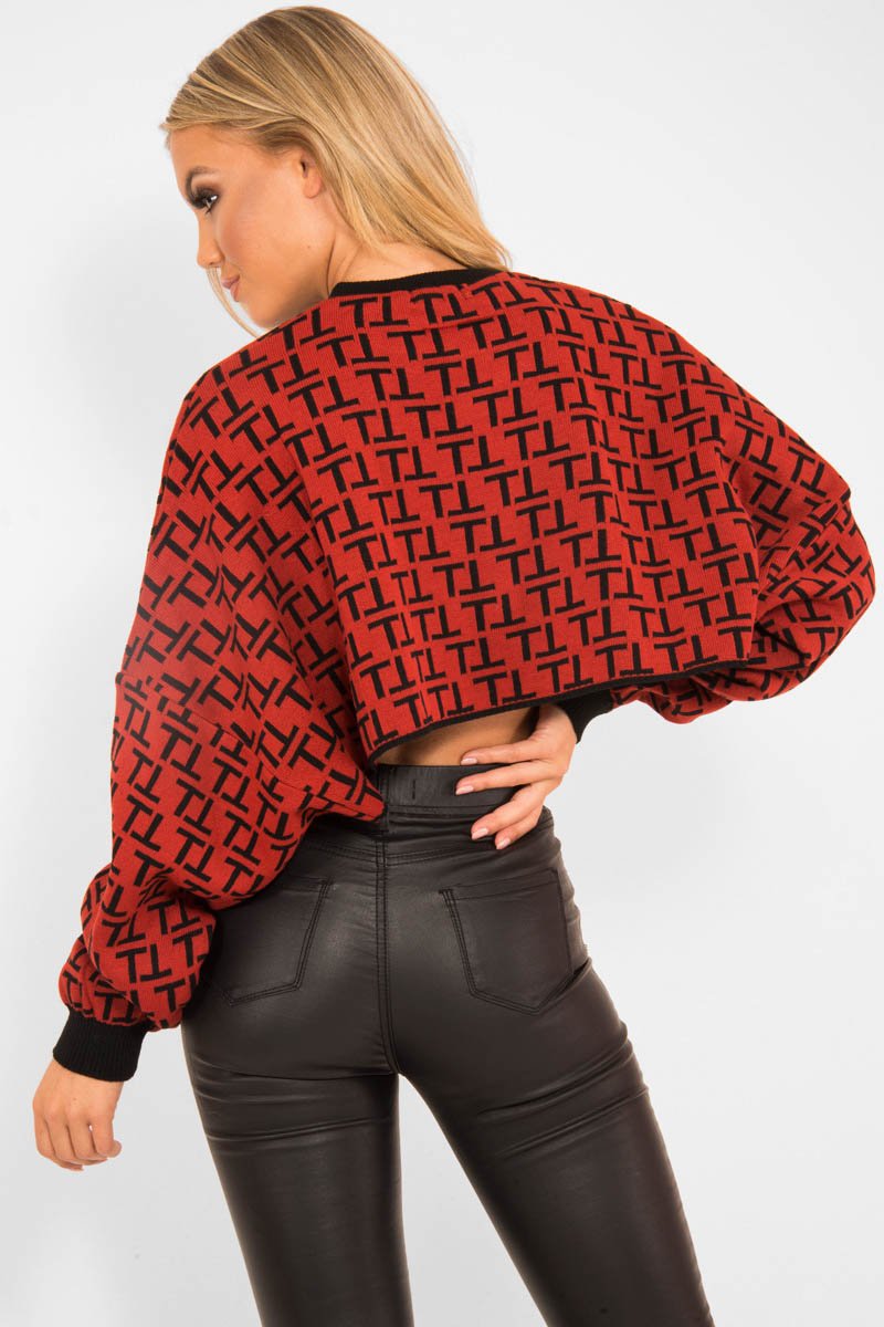 Rust Repeat Print Crop Jumper - Ryhanna-Crop Jumper