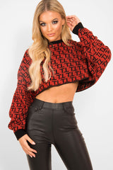 Rust Repeat Print Crop Jumper - Ryhanna-Crop Jumper