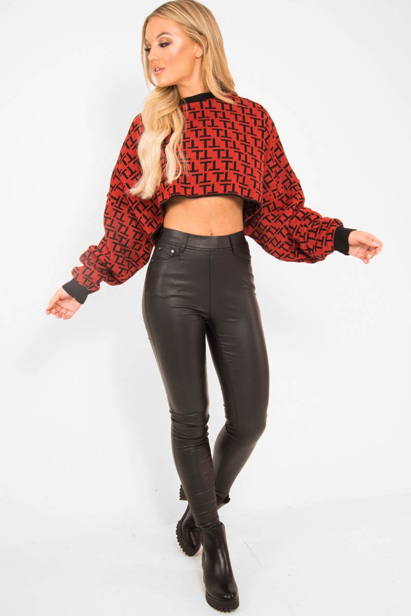 Rust Repeat Print Crop Jumper - Ryhanna-Crop Jumper