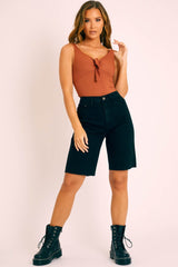 Rust Ribbed Tie Front Bodysuit - Jadynn-Bodysuits