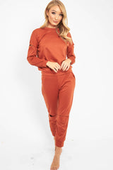 Rust Ripped Knee Cut Out Loungewear Set - Demmi-Loungewear
