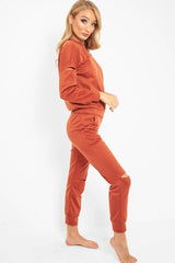 Rust Ripped Knee Cut Out Loungewear Set - Demmi-Loungewear