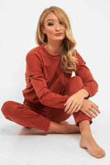Rust Ripped Knee Cut Out Loungewear Set - Demmi-Loungewear