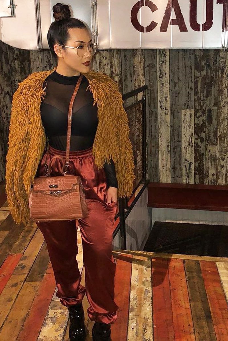 Rust Satin Cargo Trousers - Khyla-Trousers
