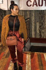 Rust Satin Cargo Trousers - Khyla-Trousers