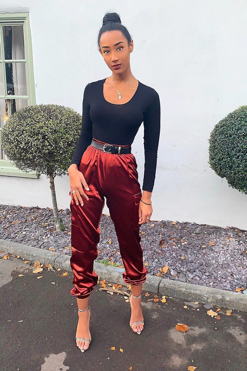 Rust Satin Cargo Trousers - Khyla-Trousers
