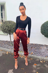 Rust Satin Cargo Trousers - Khyla-Trousers