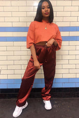 Rust Satin Cargo Trousers - Khyla-Trousers