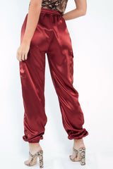 Rust Satin Cargo Trousers - Khyla-Trousers