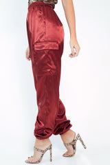 Rust Satin Cargo Trousers - Khyla-Trousers