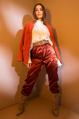 Rust Satin Cargo Trousers - Khyla-Trousers