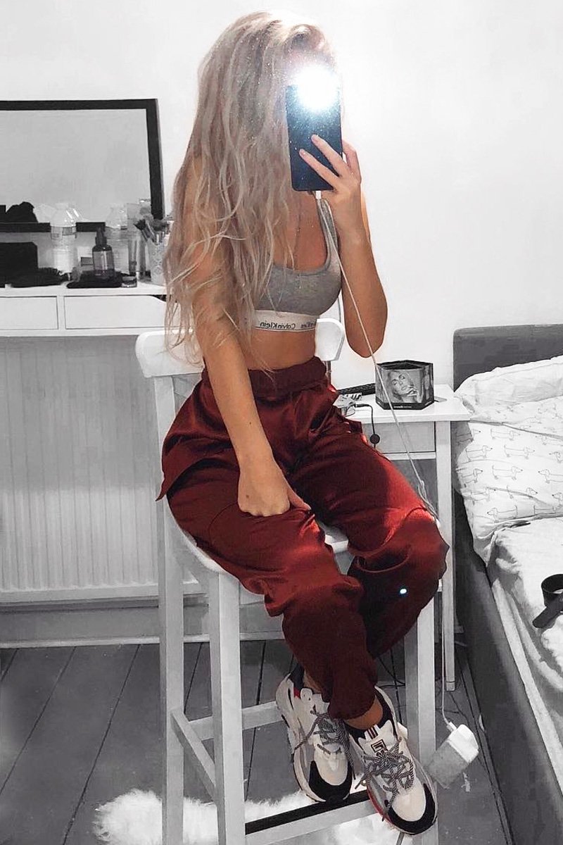 Rust Satin Cargo Trousers - Khyla-Trousers